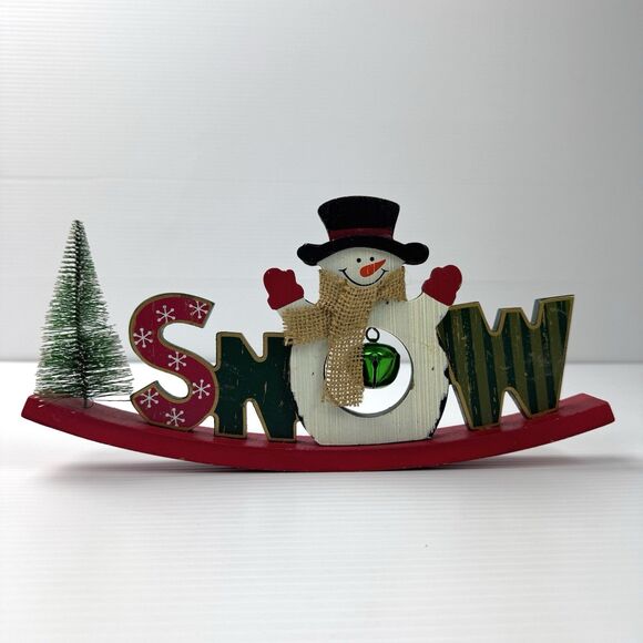 Snowman SNOW Wooden Christmas Sign Holiday Decoration Rustic Winter Decor - Picture 1 of 8
